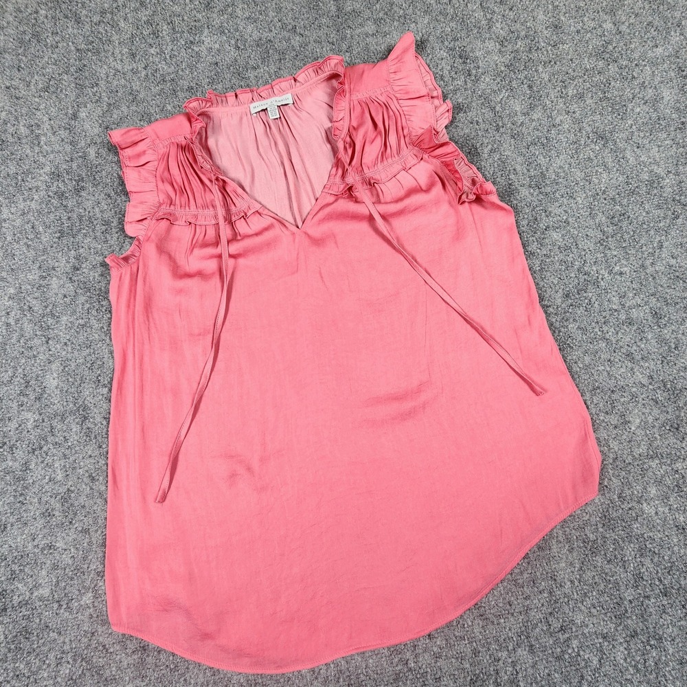 Maison d'Amelie Pink‎ Ruffle V-Neck Sleeveless Blouse Top XS RN170938